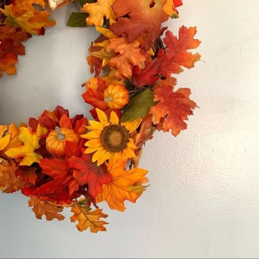 Thanksgiving Fall Faux Floral Round Wreath Autumn Holiday Decor Gift Idea